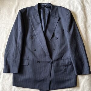 Pierre Balmain Double Breasted Blazer Jacket 48 Peak Lapel Gray Striped